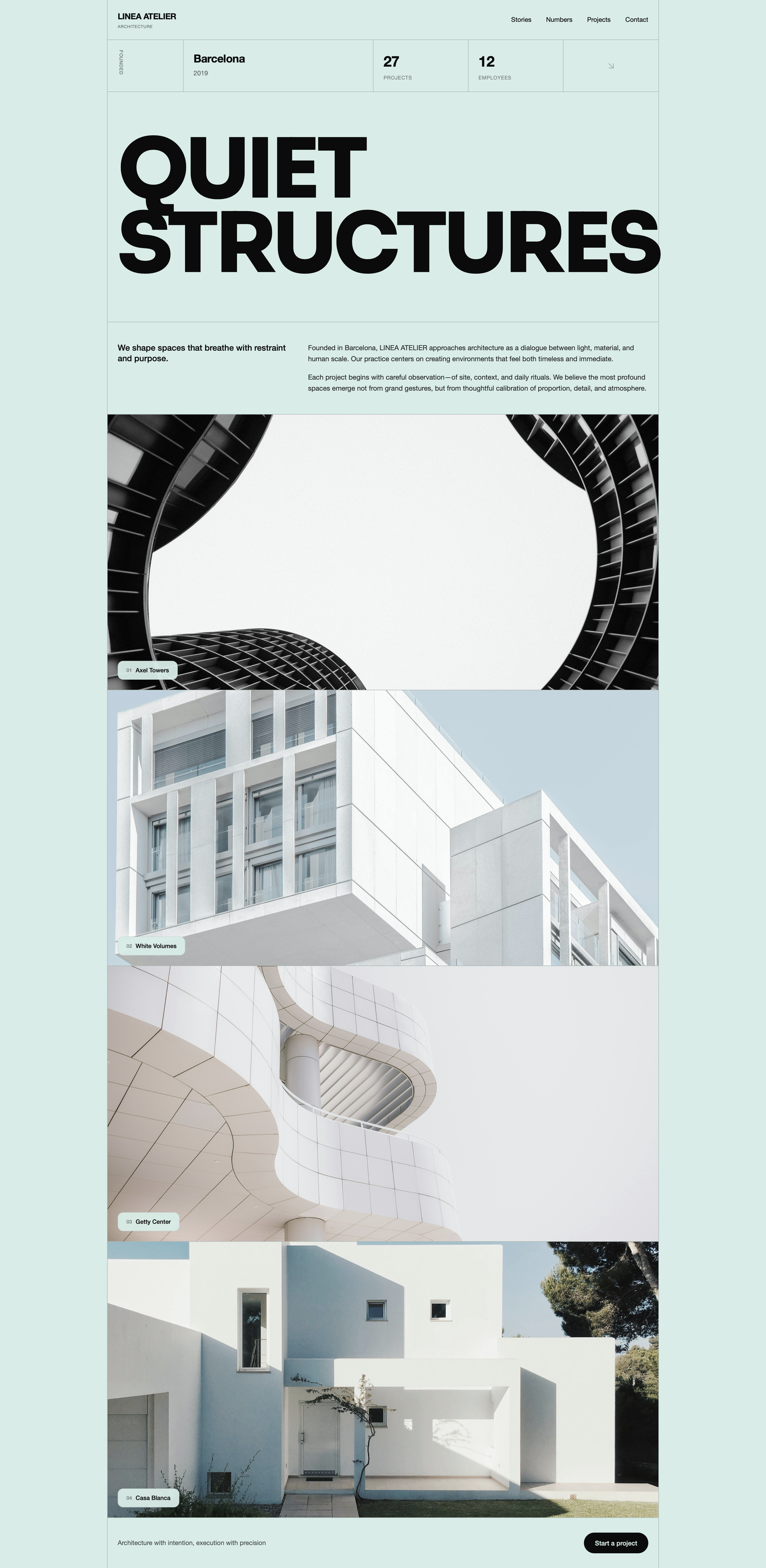 LINEA Atelier — 'Quiet Structures' architecture portfolio home with stacked architectural photography