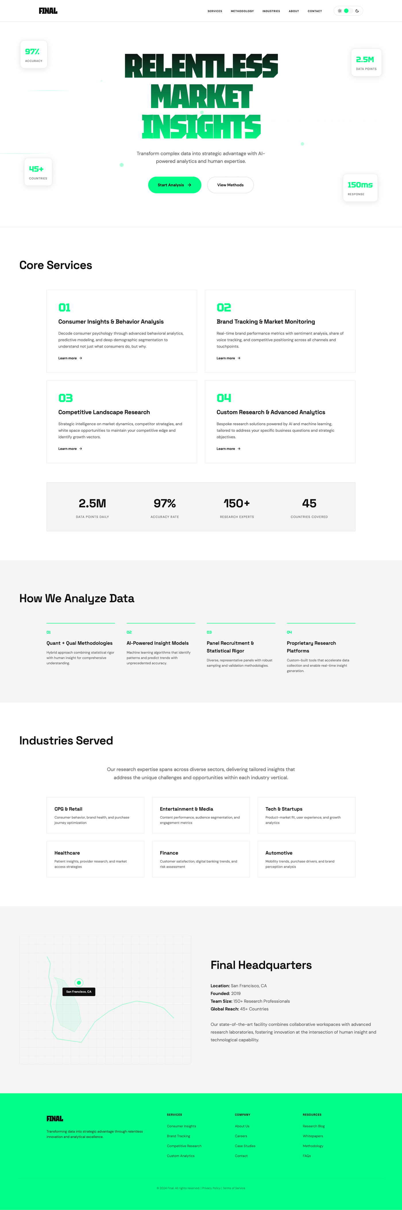 Relentless — market insights consultancy site with chunky display type